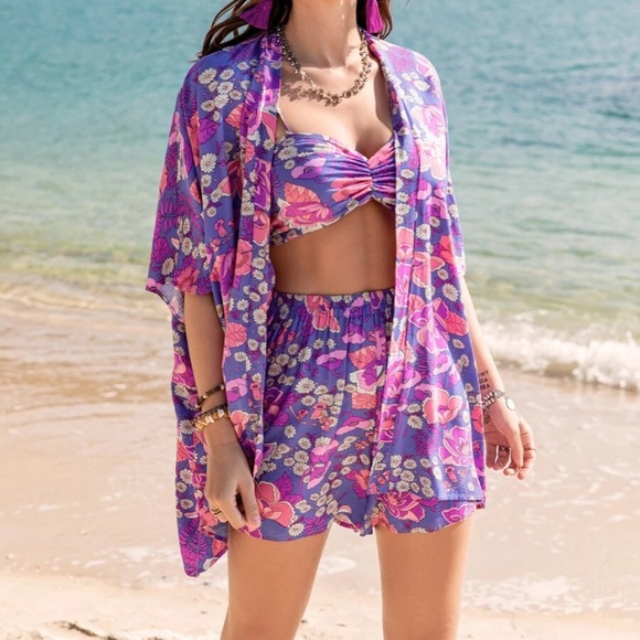 Boho Floral Print Shorts Cover up Set - Picture 3 of 5